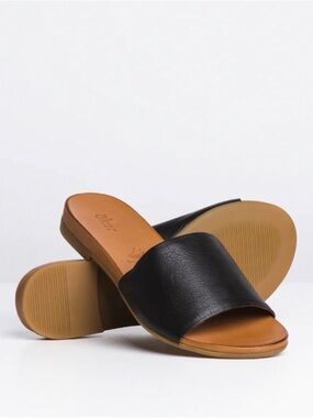 Black Slide Sandals for Women - Minimal Leather-Look Slides